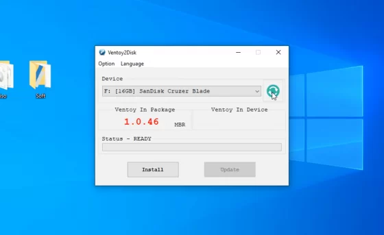 Вставьте флеш-накопитель и выберите флешку в списке